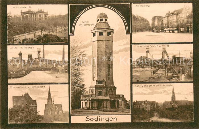 Sodingen Volksschule Zeche Teutoburgis Turm im Volkspark Krankenhaus und Kath Ki