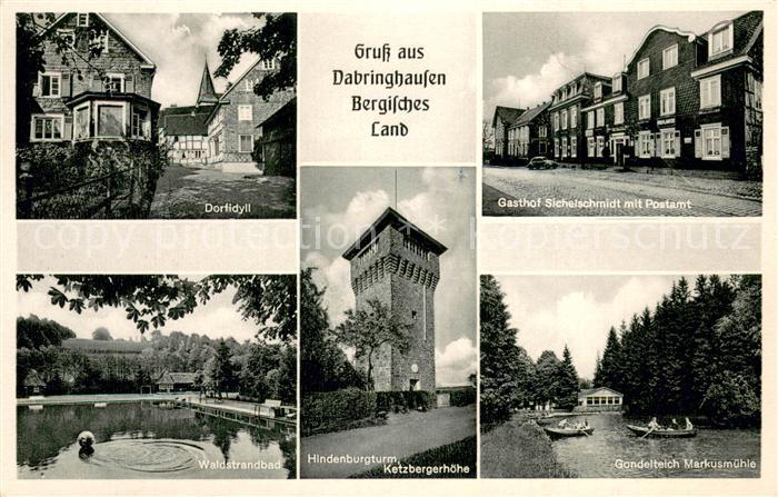 Dabringhausen Gasthof Sichelschmidt mit Postamt Waldstrandbad Hindenburgturm Ket