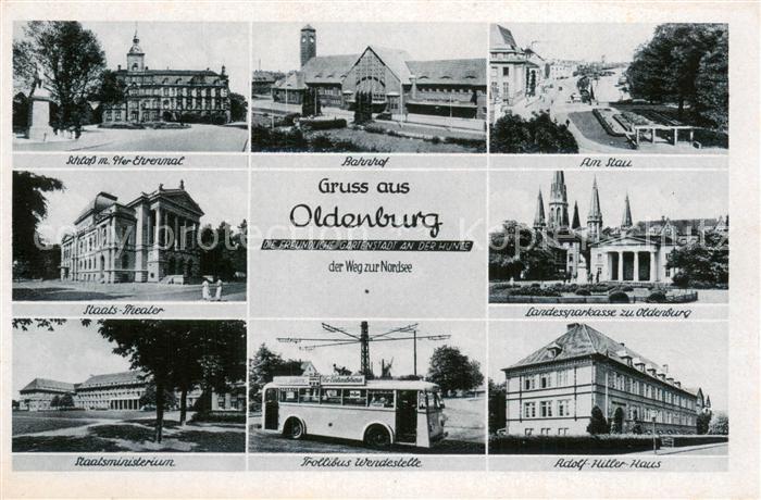 Oldenburg Niedersachsen Staats-Theater Schloss m. Ehrenmal Bahnhof A.H.-Haus