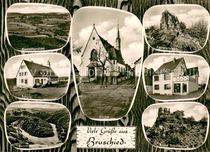 Bruschied Kirche Teufeldfelsen Ruine Schmittburg Schule Gesamtanicht