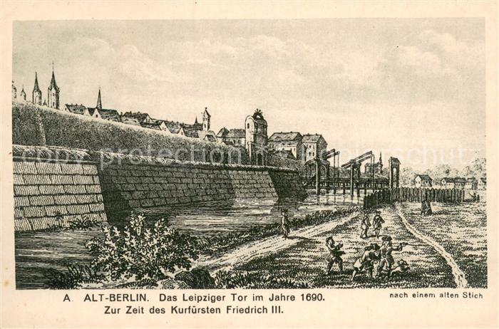 Alt Berlin Leipziger Tor im Jahre 1690 Alter Stich