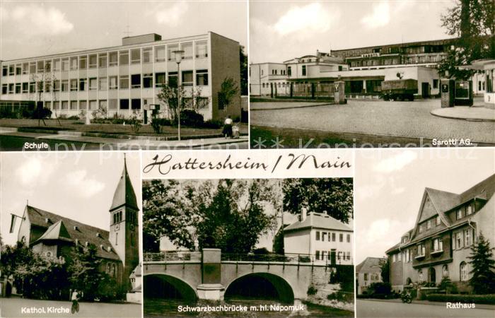 Hattersheim Main Schule Sarotti AG Kath Kirche Schwarzbachbruecke mit hl Nepomuk