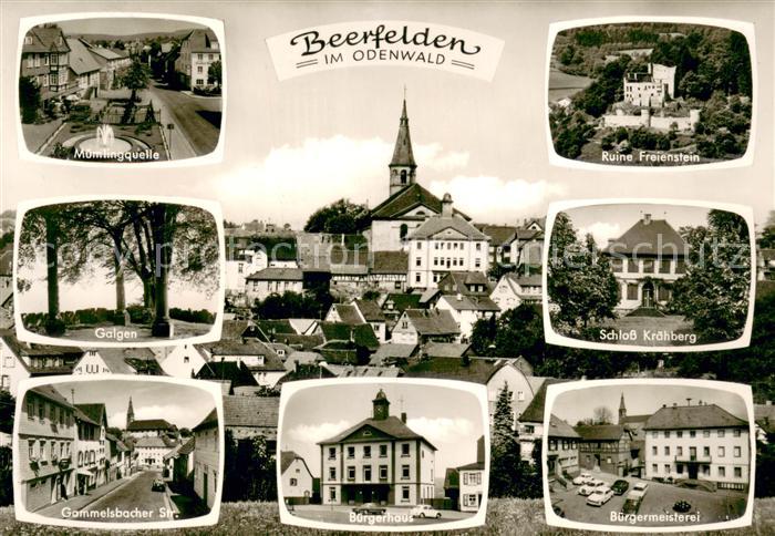 Beerfelden Odenwald Buergerhaus Buergermeisterei Schloss-Kraehberg Ruine-Freiens