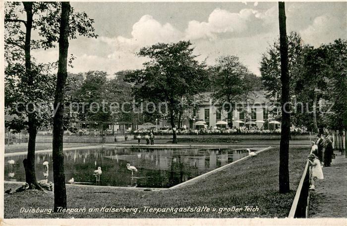 Duisburg Ruhr Tierpark am Kaiserberg mit Gaststaette und grossem Teich