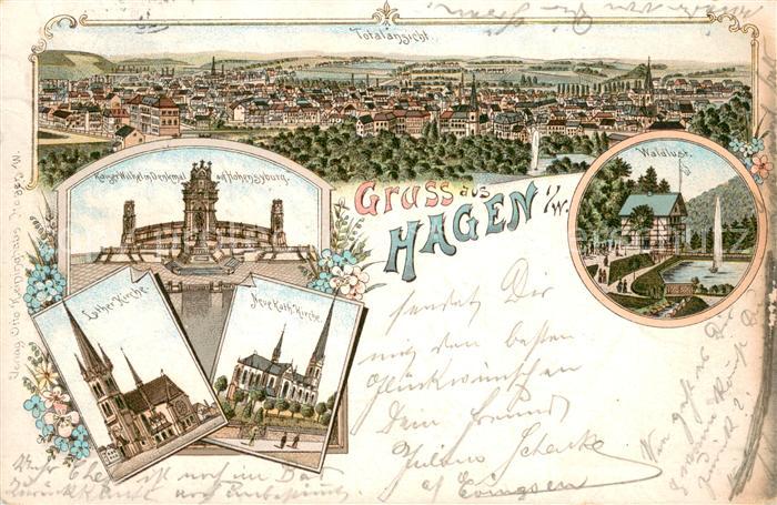 Hagen Westfalen Totalansicht Haus-Waldlust Kath.-Kirche Kaiser-Wilhelm-Denkmal L