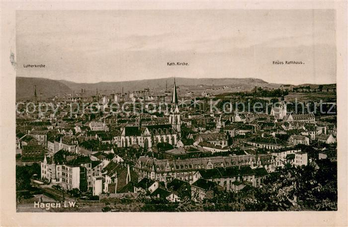 Hagen Westfalen Teilansicht m. Lutherkirche Kath.Kirche Rathaus