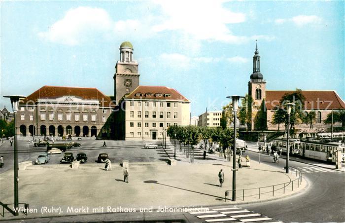 Witten Ruhr Markt mit Rathaus und Johanniskirche u. Strassenbahn