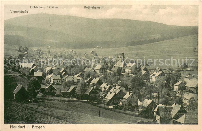 Neudorf Erzgebirge Gesamtansicht m. Fichtelberg u. Bethlehemstift