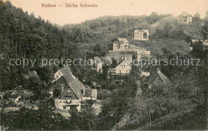 Rathen Saechsische Schweiz Teilansicht mit Gasthaus Rathen