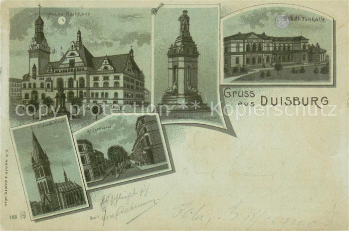 Duisburg Ruhr Rathaus stadt-Tonhalle Merkator-Denkmal Mondschein-Karte