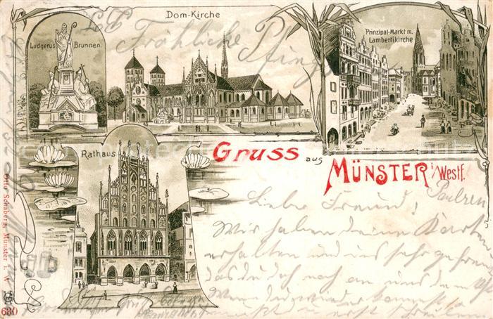 Muenster Westfalen Dom-Kirche Prinzipal-Markt m. Lambertikirche Rathaus Ludgerus