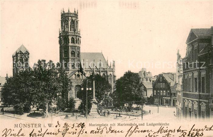 Muenster Westfalen Marienplatz m. Mariensaeule und Ludgerikirche