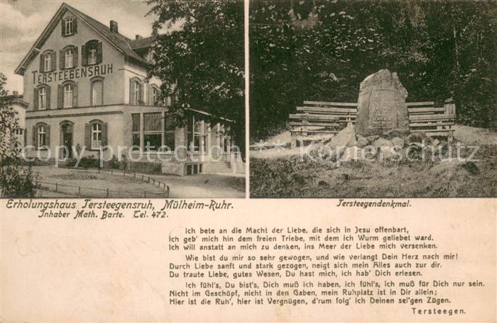 Muelheim Ruhr Erholungshaus Tersteegenruh und Tersteendenkmal