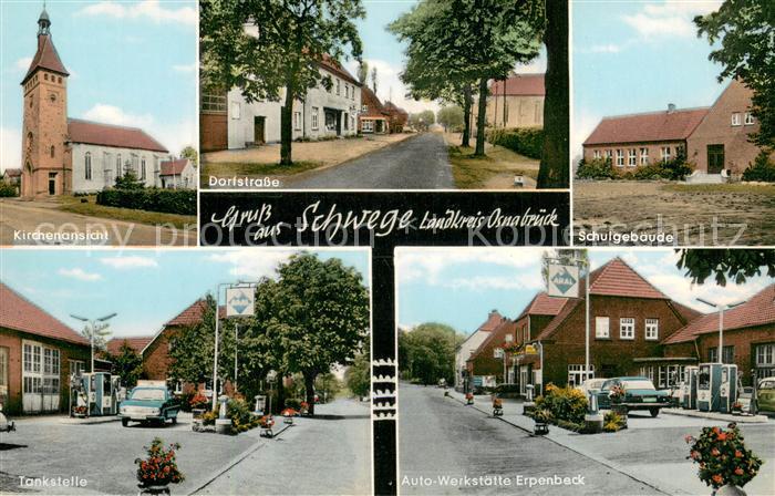 Schwege Osnabrueck Kirchenansicht dorfstrasse Schulgebaeude Aral-Tankstelle Auto
