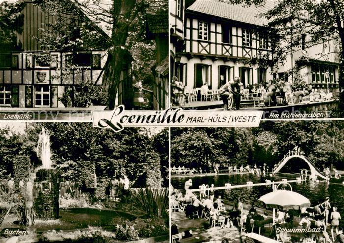 Huels Marl Gaststaette Loemuehle Schwimmbad Garten Muehlengraben