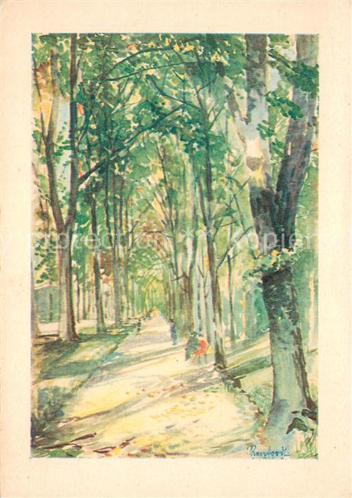 Muenster Westfalen Kuenstlerkarte Aquarell Wilhelm Kenfordt Die Promenade