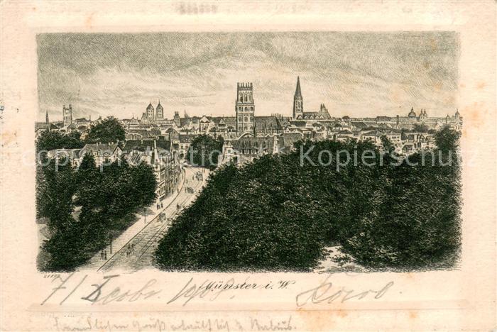 Muenster Westfalen Teilansicht Radierung