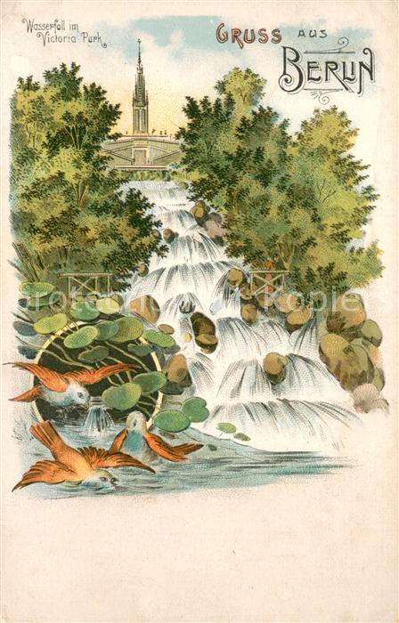 Kreuzberg Berlin Wasserfall im Victoria-Park Litho