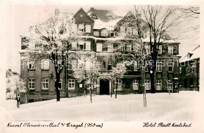 Oberwiesenthal Erzgebirge Hotel Stadt Karlsbad Aussenansicht im Schnee