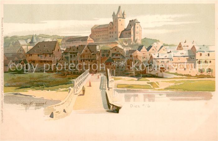 Diez Lahn Stadtansicht Kuenstlerkarte