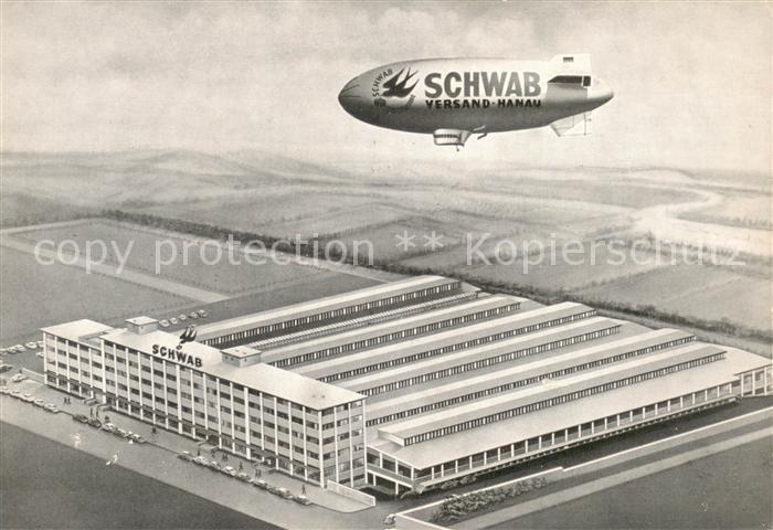 Hanau Main Schwab Luftschiff ueber dem Grossversandhaus Schwab ueberlandversand