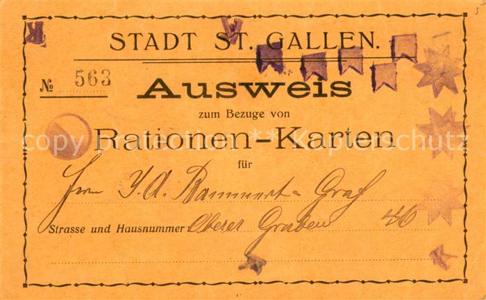 St Gallen SG Ausweis zum Bezug von Rationen Karten