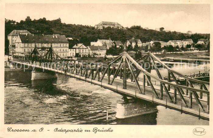 Crossen Oder Krosno Odrzanskie Oderpartie mit Bruecke