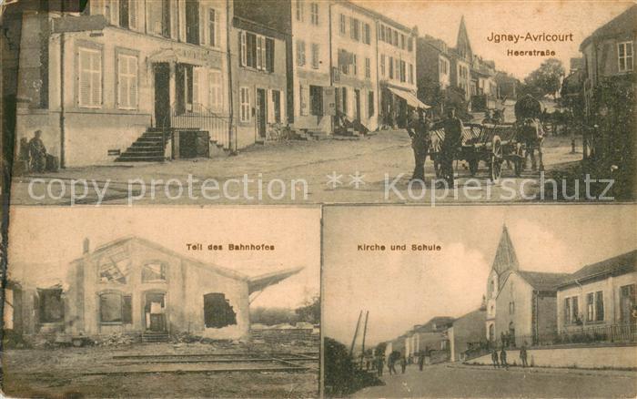 Jgnay Avricourt Sarrebourg Heerstrasse Teil des Bahnhofs Kirche und Schule
