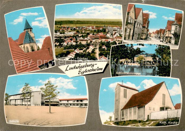 Eglosheim Kirche Schule Panorama Strassenpartie Schloss Monrepos Kath Kirche