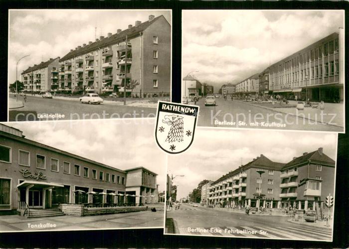 Rathenow Leninallee Berliner Strasse mit Kaufhaus Tanzkaffee Berliner Ecke Fehrb