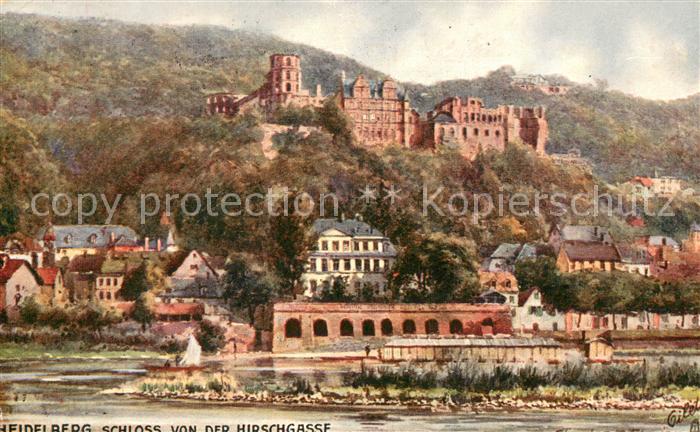 Kunst Oilette Heidelberg Schloss von der Hirschgasse