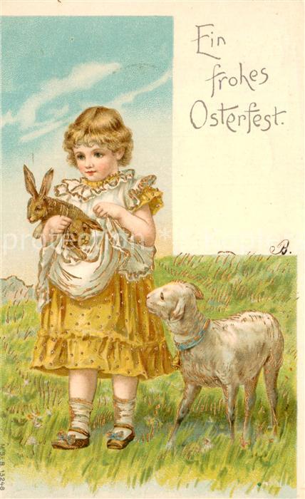 Ostern Easter Paques Kind mit Lamm und hassen