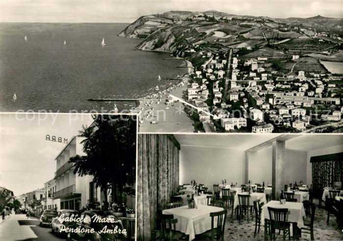 Gabicce Mare IT Fliegeraufnahme Pensione Ambra Gaststube Strassenpartie