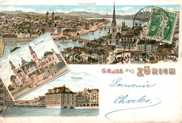 Zuerich ZH Generalansicht Tonhalle Rathaus
