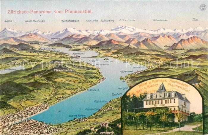 Egg ZH Zuerichsee Panorama vom Pfannenstiel Hotel und Kurhaus Hohwacht
