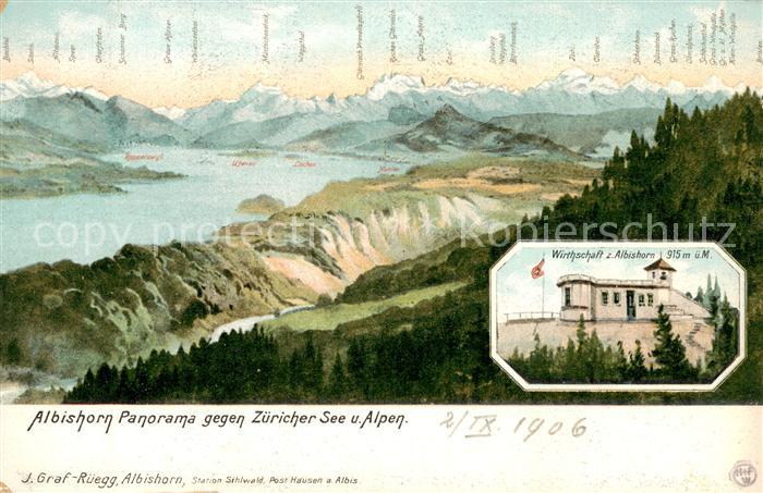 Zuerichsee ZH Panoramakarte Wirtschaft zum Albishorn