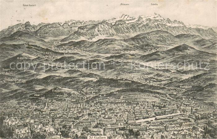 St Gallen SG mit Hoher Kasten Altmann und Saentis