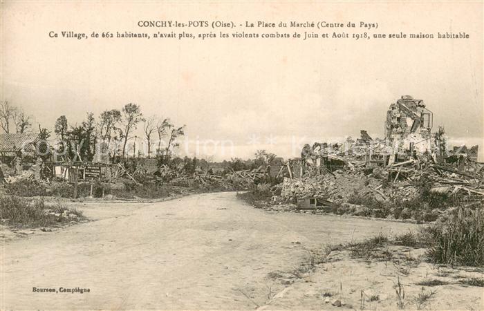 Conchy-les-Pots 60 La Place du Marche apres le bombardement