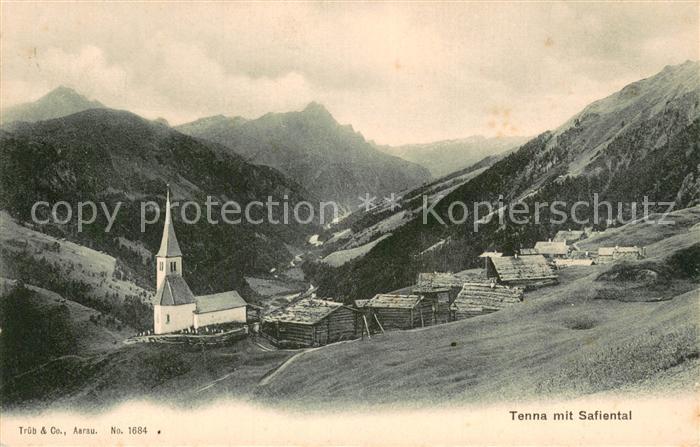 Tenna GR Panorama im Safiental mit Kirche