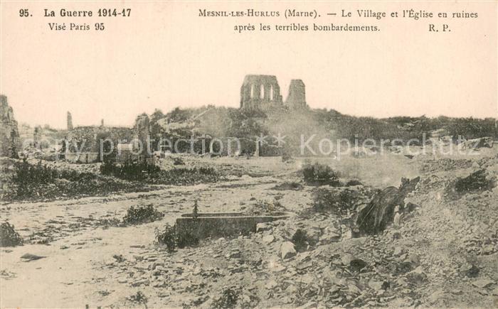 Mesnil 51-sur-Oger Le Marne Le Village et l’Eglise en ruines apres les terribles