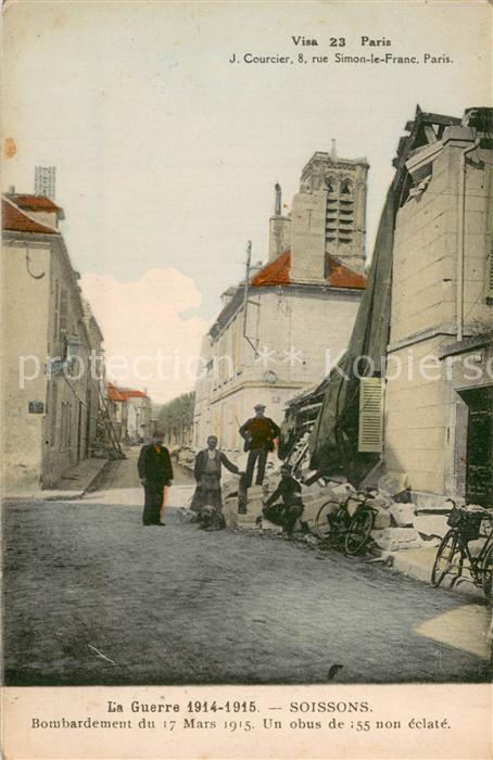 Soissons 02 Aisne Bombardementdu 17 Mars 1915 Un obus de 55 non eclate