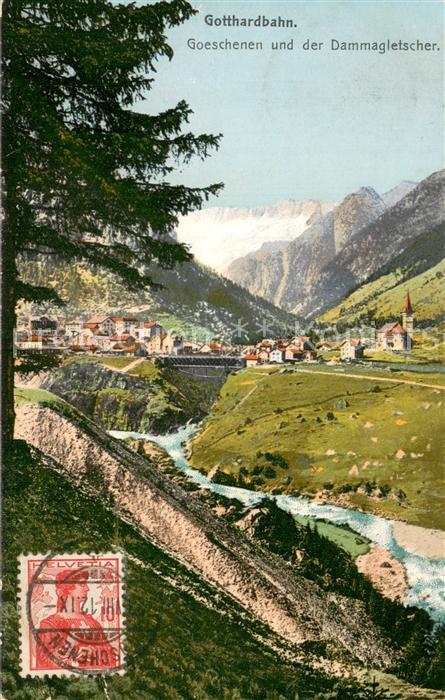 Gotthardbahn Goeschenen und der Dammagletscher