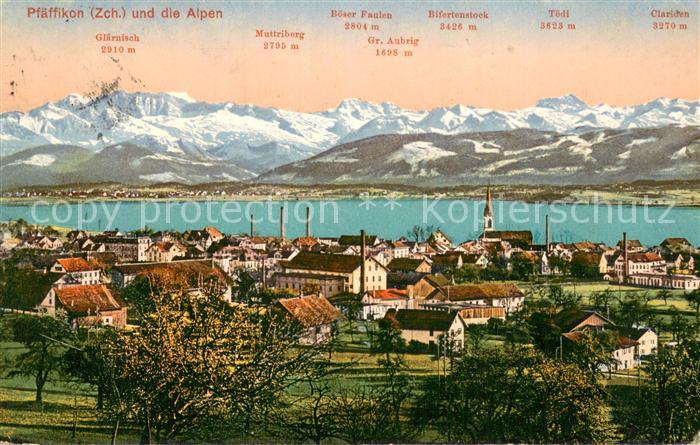 Pfaeffikon ZH Gesamtansicht m. Alpen-Panorama