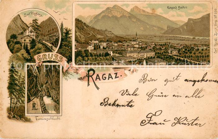 Ragaz Bad SG Teilansicht m. Bad Pfaeffers u. Tarninaschlucht