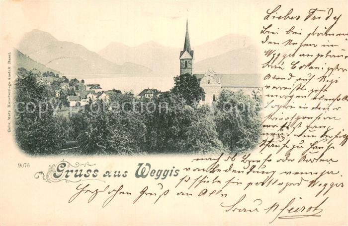Weggis Vierwaldstaettersee Teilansicht m. Kirchturm