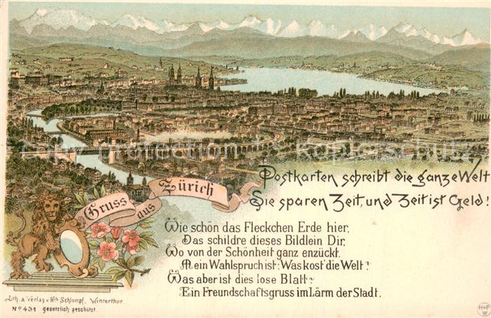 Zuerichsee ZH Panorama Zuerichsee Alpenkette Litho