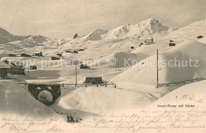 Inner Arosa Bergdorf mit Kirche Winterlandschaft Alpen