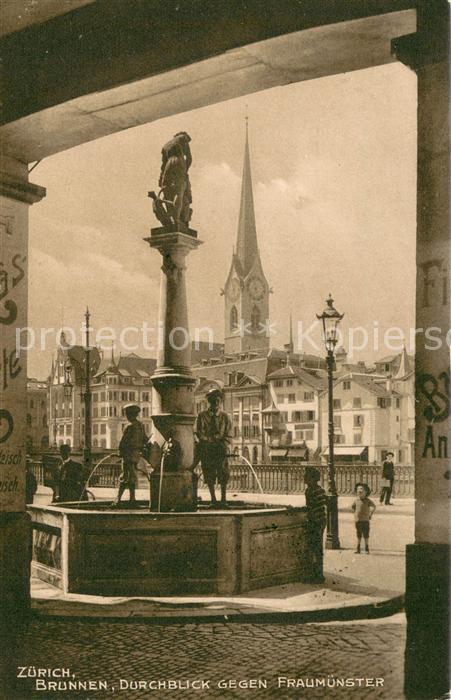 Zuerich ZH Brunnen Durchblick zum Fraumuenster