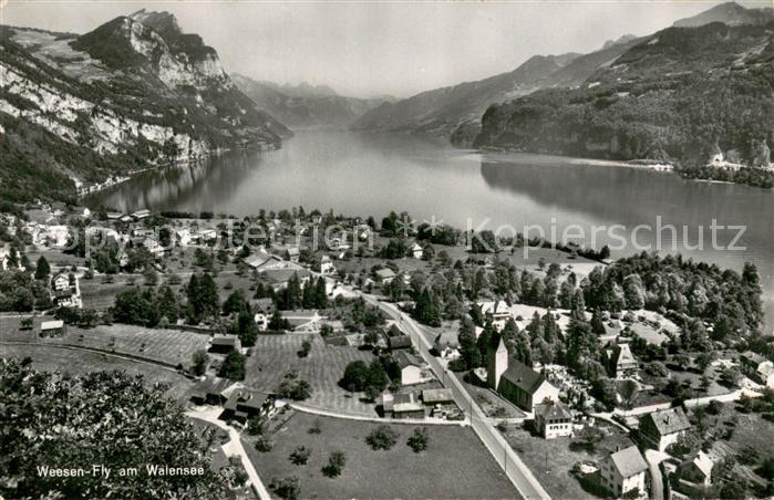 Weesen  Walensee SG Teilansicht m. See-Berg-Panorama
