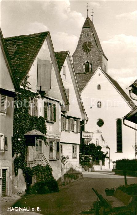 Hagnau Bodensee Teilansicht Gasse Kirchturm